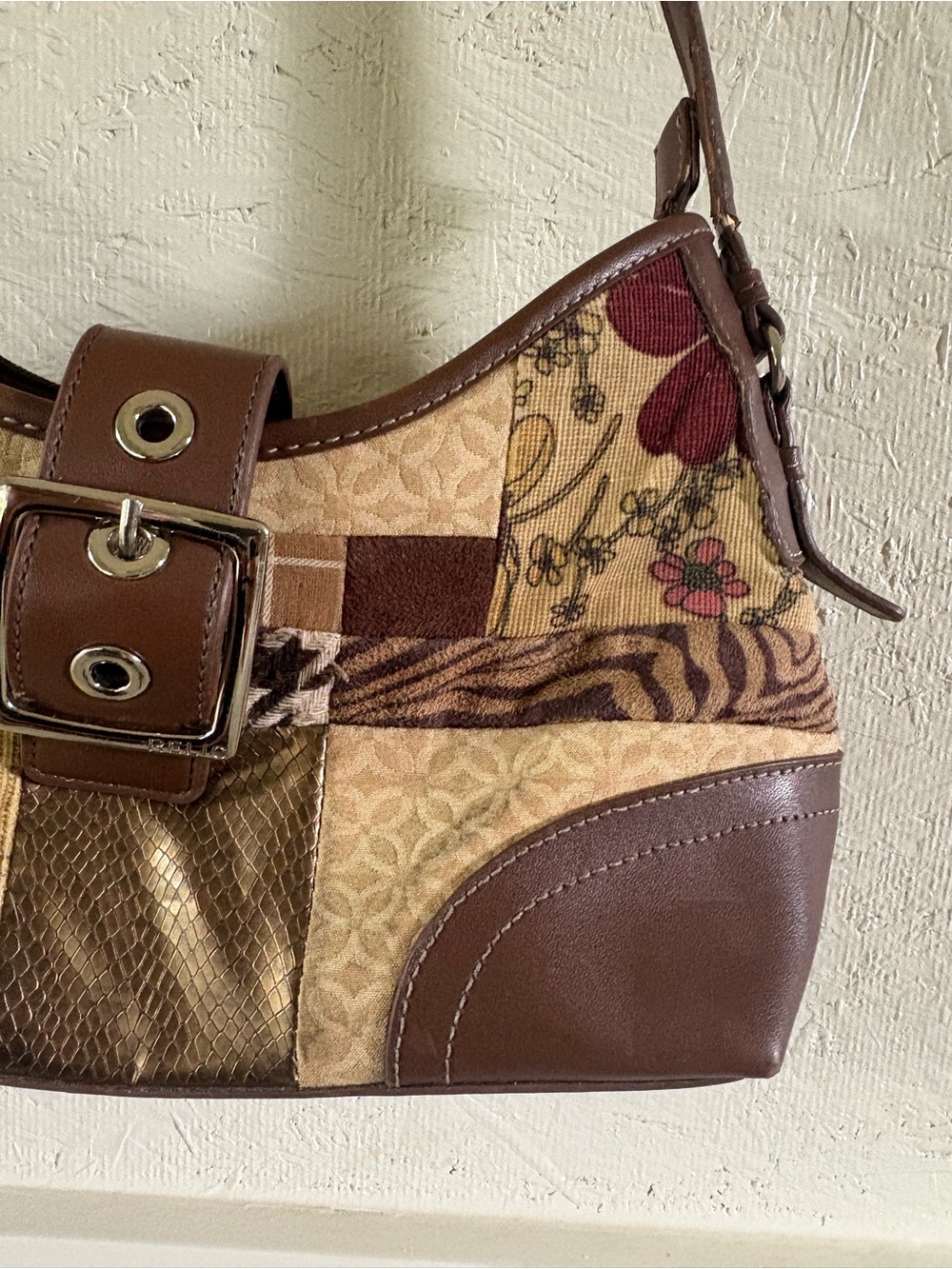 Vintage Y2K Brown Patchwork Shoulder Bag with Buckle Detail - Picture 2 of 8